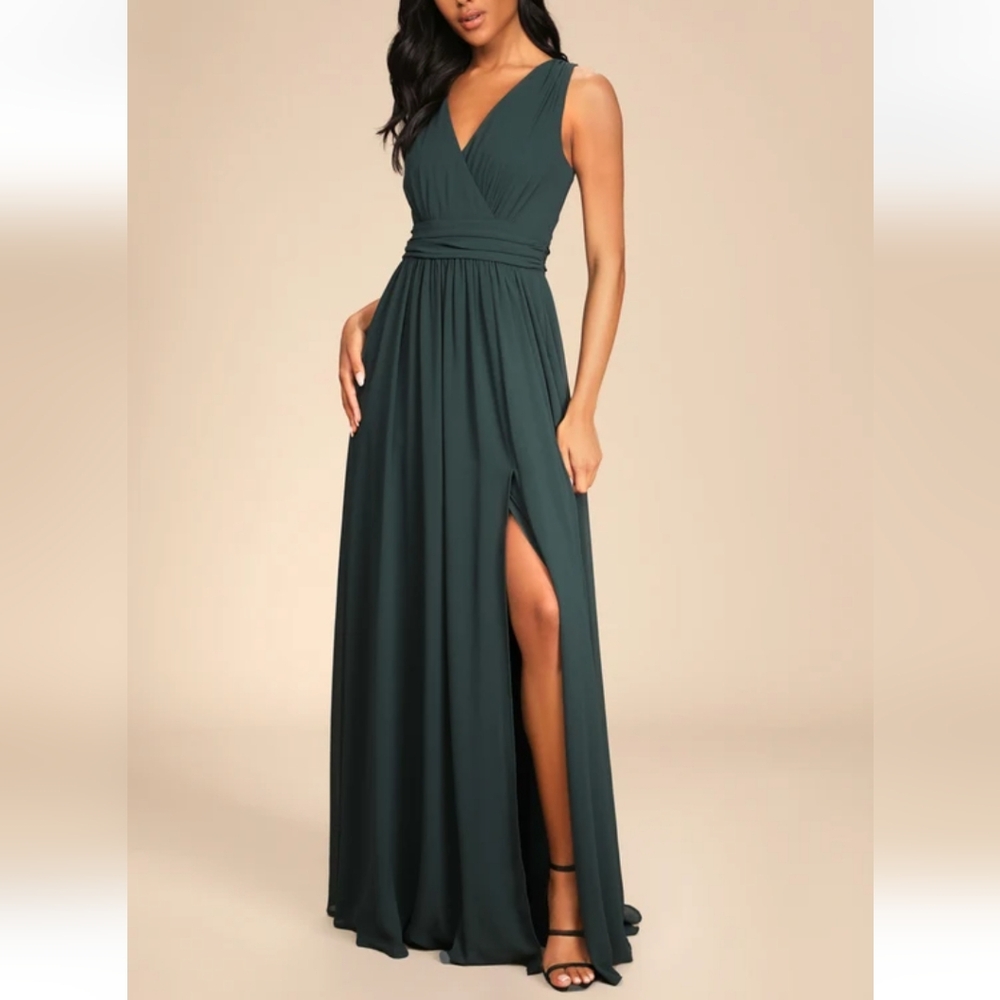 Lulus NWT Thoughts of Hue Emerald Green Surplice Maxi Dress Size L - Picture 8 of 8